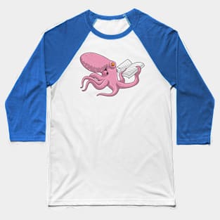 Octopus as Nerd witth Book Baseball T-Shirt